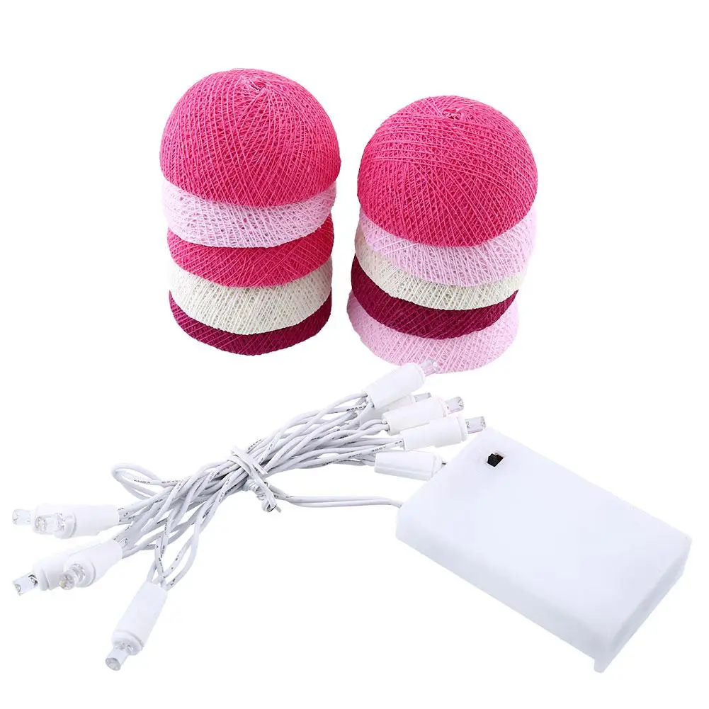 

LED String Lights Cotton 10 Ball White Dark Pink Indoor Holiday Lighting Gifts Decor Fairy Wedding