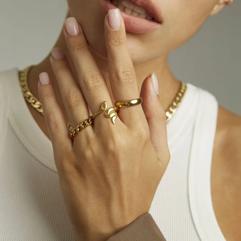 Женское кольцо из нержавеющей стали золотистое вечерние ЦО со змеей|serpent ring|fashion