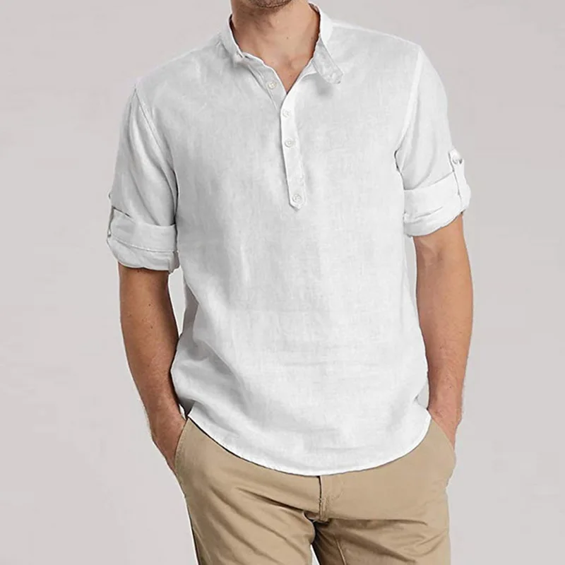 HEFLASHOR 2019 Новые мужские повседневные однотонные рубашки с отложным воротником и