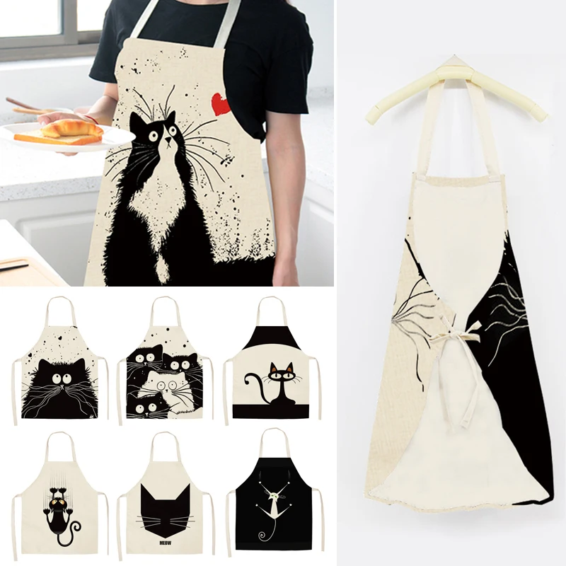 Кухонный Фартук с милым мультяшным принтом кота безрукавные фартуки из хлопка и