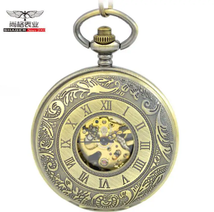 Винтажные Механические карманные часы с бронзовым римским номером двойной