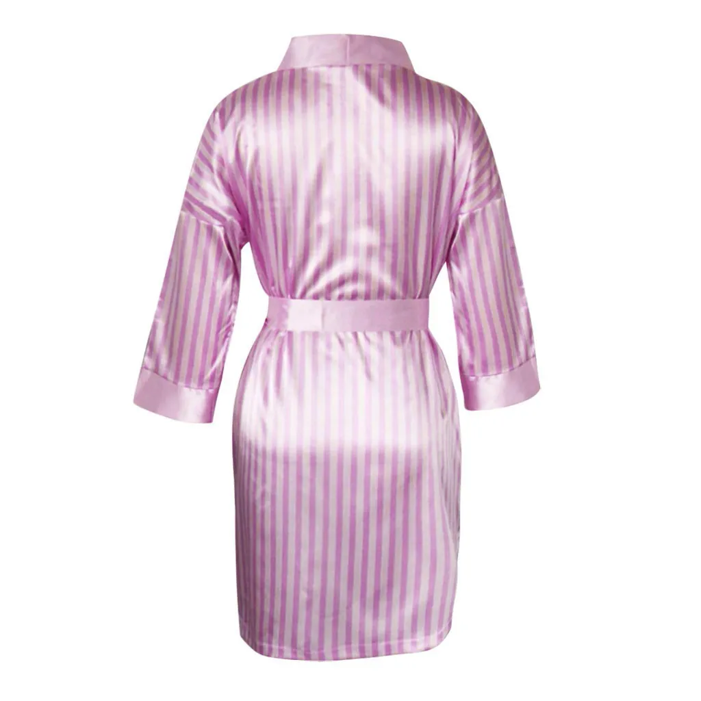 

STAR0086 Women Faux Silk Pajama Set Elegant Sexy Sleepwear Lace Casual Home 3 Piece New sexy Striped three-piece pajamas set