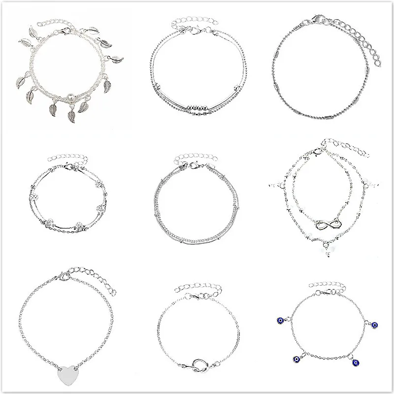 18 стилей блестящий браслет на щиколотке цепочка Золотая Серебряная круглой