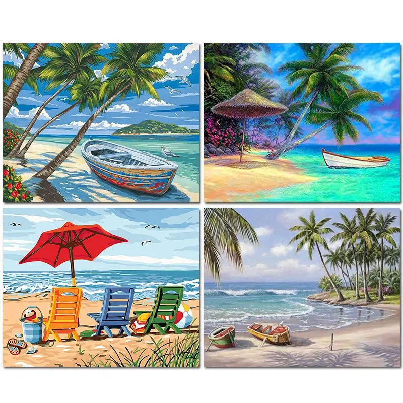 

GATYZTORY Paint By Numbers Kits For Adults Kids Landscape Canvas Painting Seaside Acrylic Paints Decorative Frames Home Decor