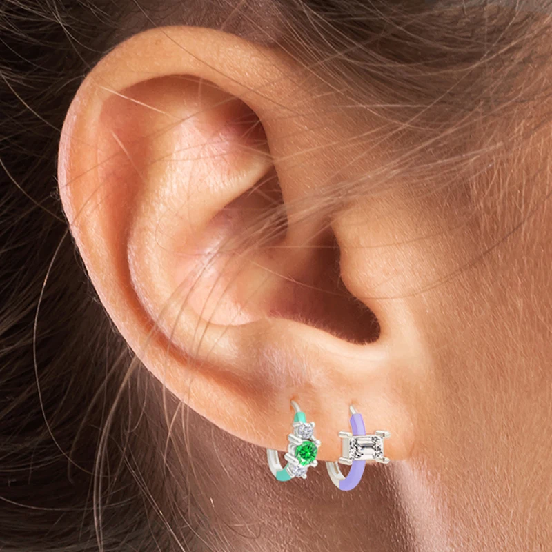 

Viny Green Purple Zircon Enamel Earrings For Women 925 Sterling Silver Earrings Hoops Pendientes Plata Fine Jewelry 2021 Trend