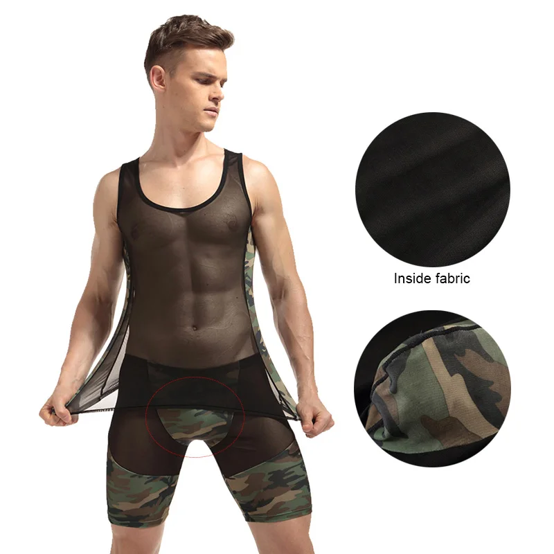 

Men's Underwear Men's Pajama Camouflage Sets Sleepwear Mesh Breathable