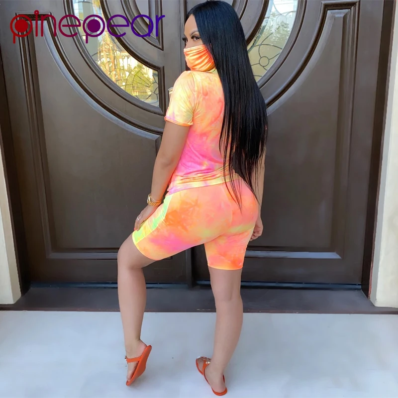 

PinePear BLACK LIVES MATTER Print Tie Dye T-Shirt + Shorts 2 Piece Outfits for Women Protest Two Piece Set with Mask Wholesale