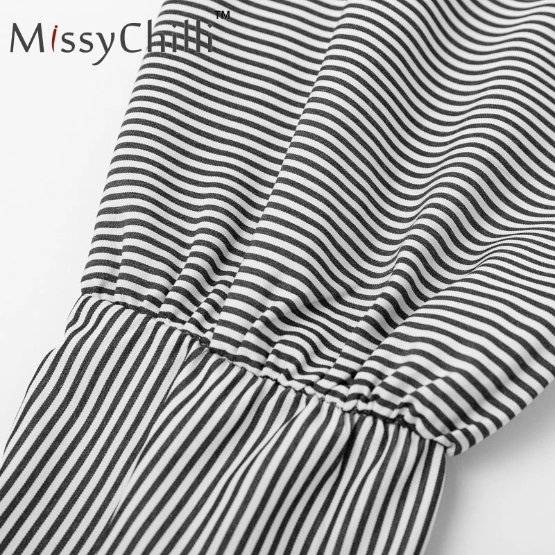 Полосатая черная блузка MissyChilli с длинным пышным рукавом сексуальная женская на