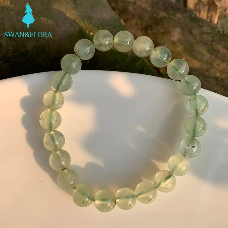 

8MM Genuine Natural Prehnite Beads Bracelet Crystal Gift Woman Round Beads AAAAA Jewelry