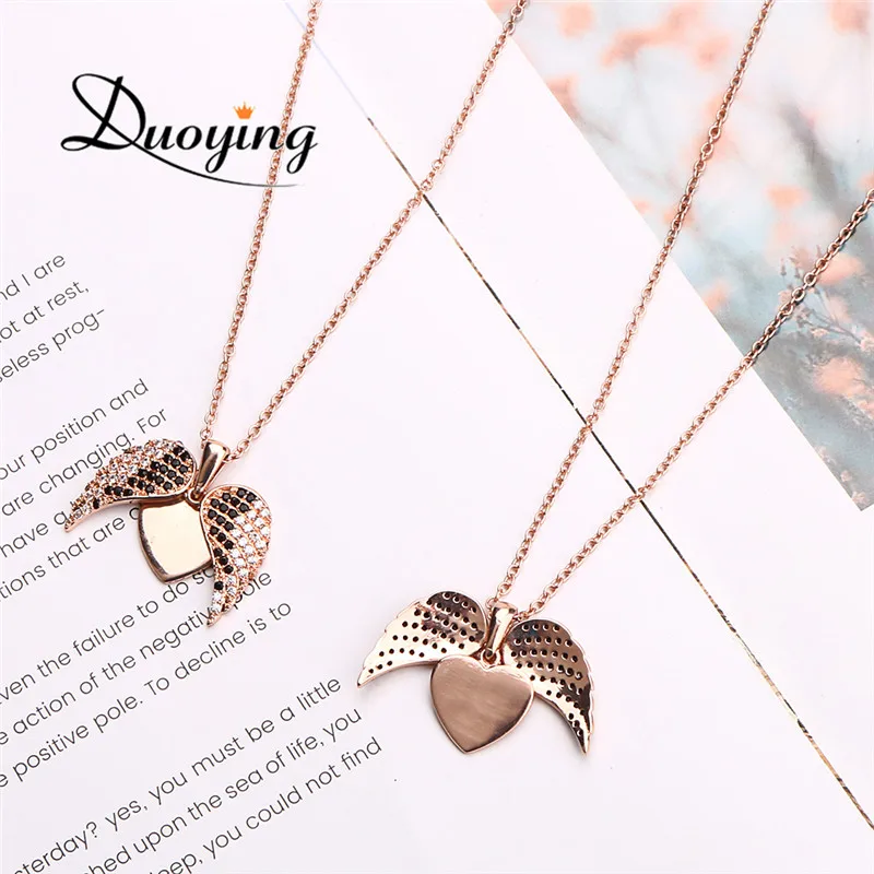 Креативный Модный кулон Duoying CZ медная цепочка кристалл Крылья Ангела розовое