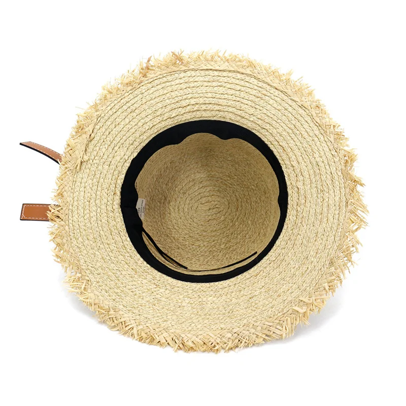 

women hats natural raffia flat top wide brim belt band sun hats outdoor sun protection beach casual panamas summer women hats