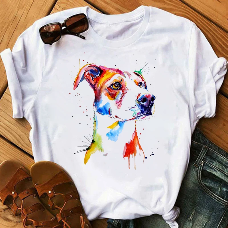 

Color Cute Dog Clothing Printing Ladies T-shirt 2021 Summer New Clothing Women's Hot-selling Harajuku Graphic Top T-shirt