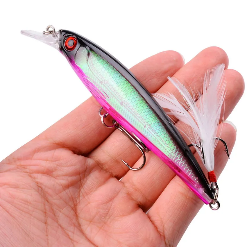D with feather 1 шт. блесна рыболовные приманки 3D глаза плавающие лазерные жесткие рыболовные воблеры кренкбейт пластиковые приманки Pesca Isca 11 см 13,5 г - Цвет: D with feather