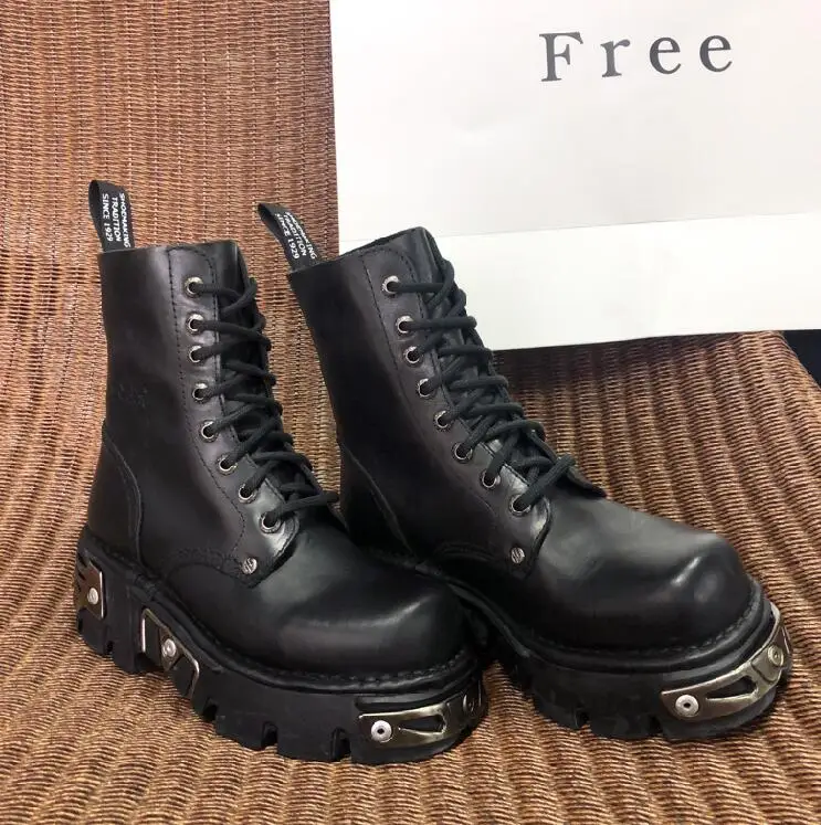 black fleece lining Осенне-зимняя женская обувь на толстой платформе в готическом стиле ботильоны в стиле бойфренда кожаные мотоциклетные ботинки на шнуровке флисовая подкладка - Цвет: black fleece lining
