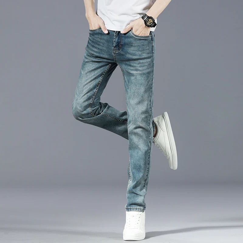 

Four seasons with straight jeans male elastic spring and summer new restoring ancient ways of cultivate one's morality comfortab