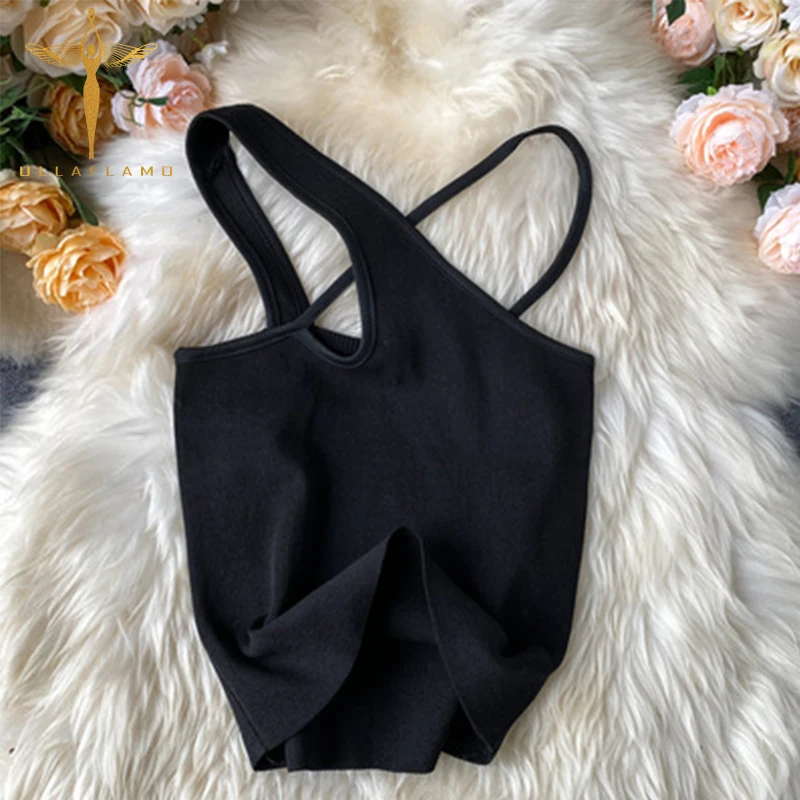 

Sexy Cross Camis Slim Female Camisole Summer Hollow Out Streetwear Sleeveless Crop Top Solid Color Cotton Basic Women Camisole