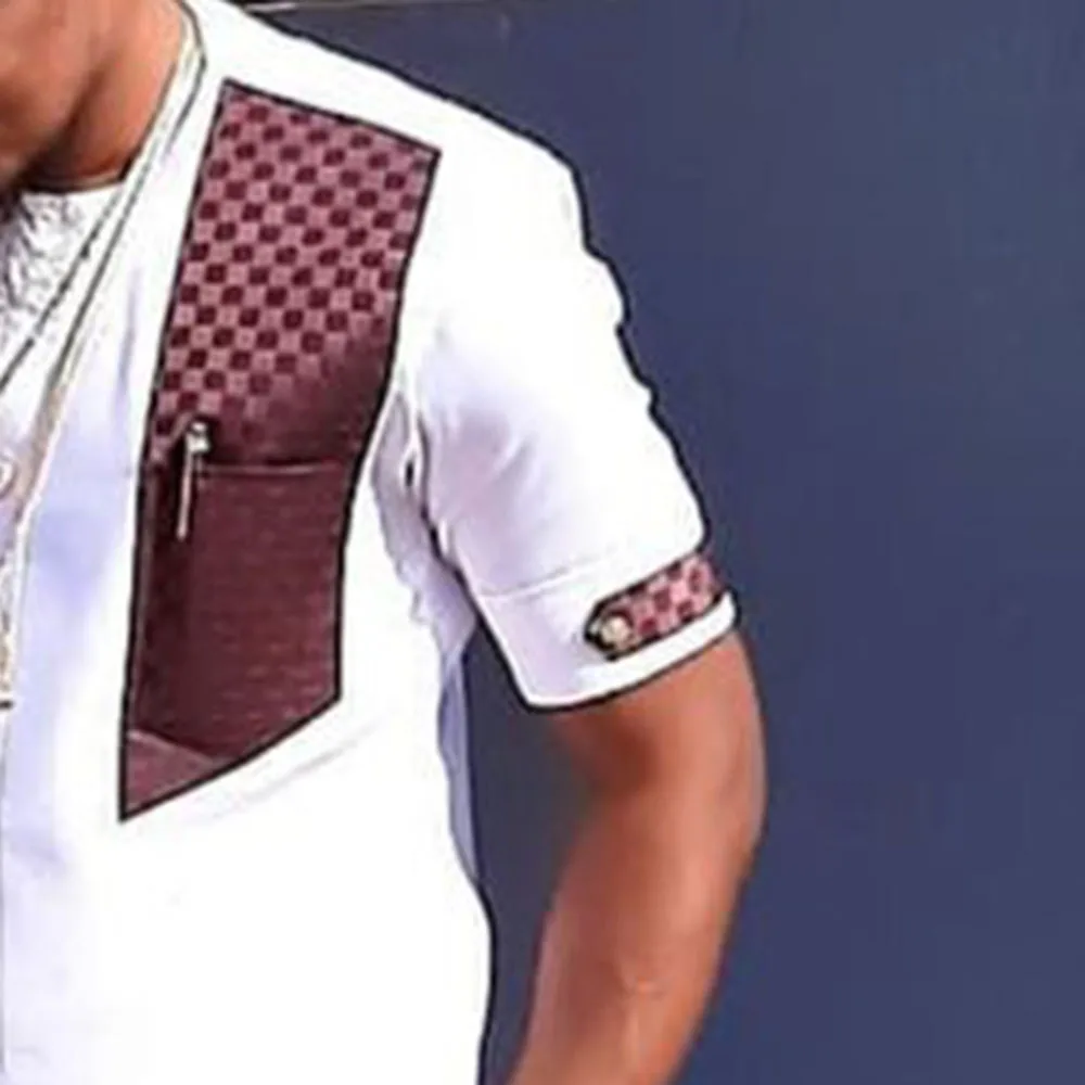 

2021 Dashiki T-Shirt Men Short Sleeve Mid-Length Patchwork Summer African Fashion Undefined Top Oversize Young Men's Clothing