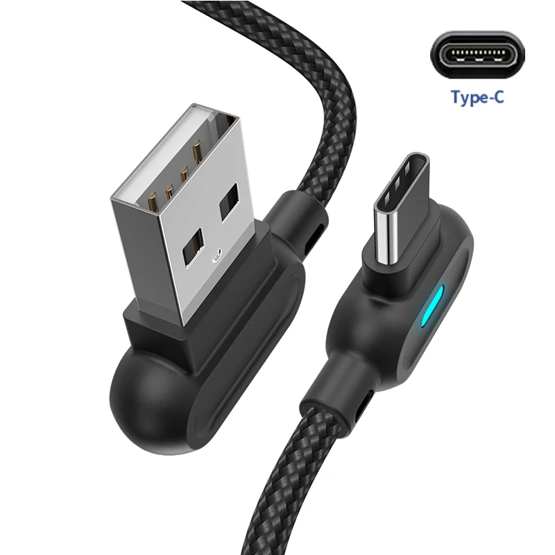 Кабель KSTUCNE usb type-C для huawei Xiaom Redmi Note 7 1 м 2 м Быстрая зарядка 90 градусов кабель type-C для samsung S9 S10 Plus USB C - Цвет: Black Type C