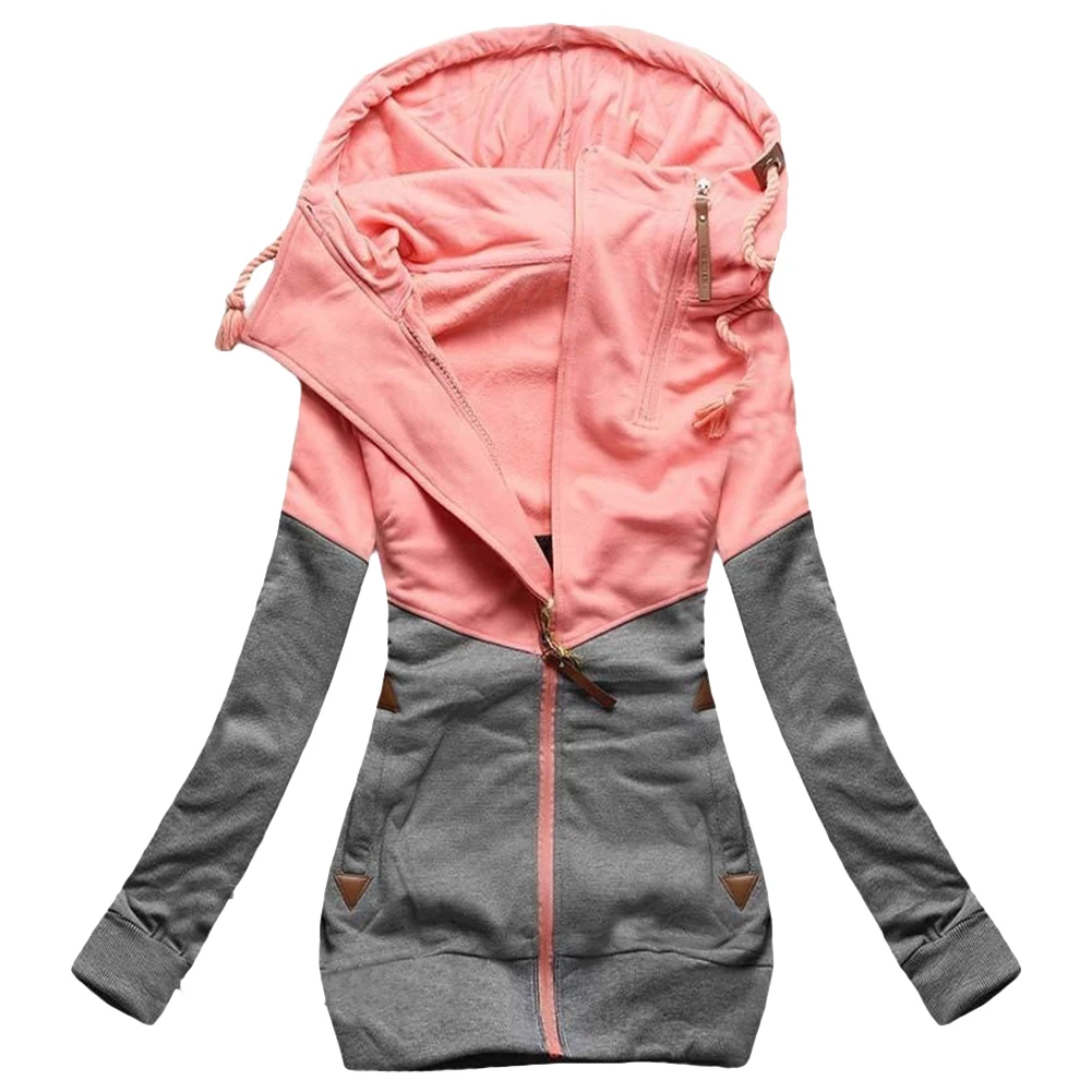 Модная весенняя Осенняя Женская цветная куртка с капюшоном молнией длинным