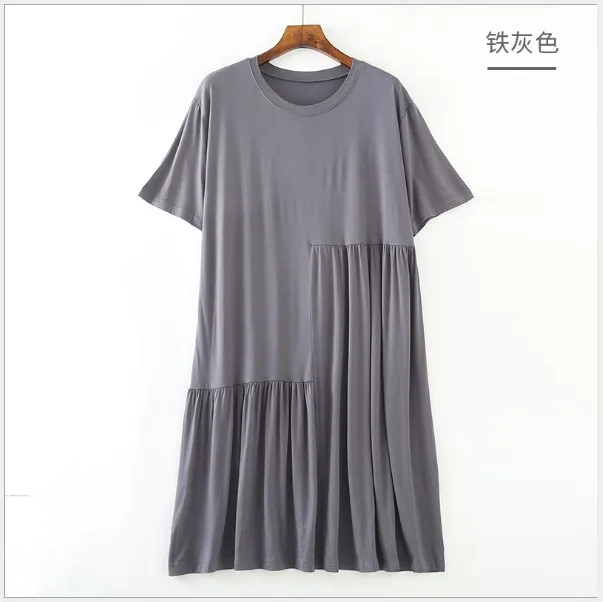 Fdfklak Summer New Ladys Modal Nightgown Nightie Long Home Dress Sleepwear Fat MM Night Shirt Short Sleeve Loose Nightwear
