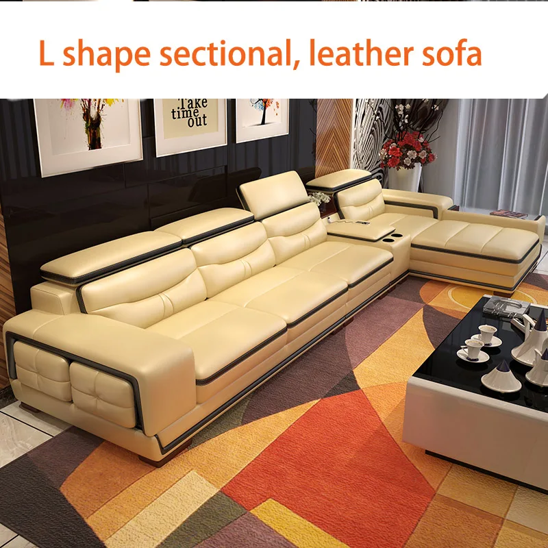 

Living Room Sofa storage corner real genuine leather sofas salon couch puff asiento muebles de sala canape L shape sofa cama