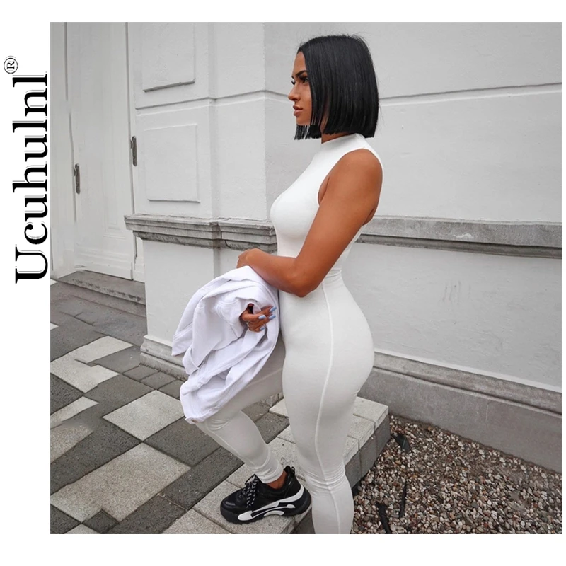 

Casual Solid Bodycon Sleeveless Jumpsuits Sporty Workout Active Wear Skinny 2021 Summer Elastic Rompers Womens Jumpsuit Fashion