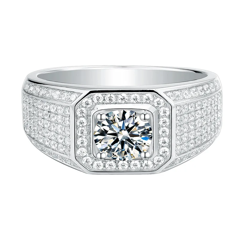 Men's 1 Carat Real Moissanite Ring Sterling Silver S925 Full Diamonds Rings For Men Wedding Fine Jewelry GRA Certification