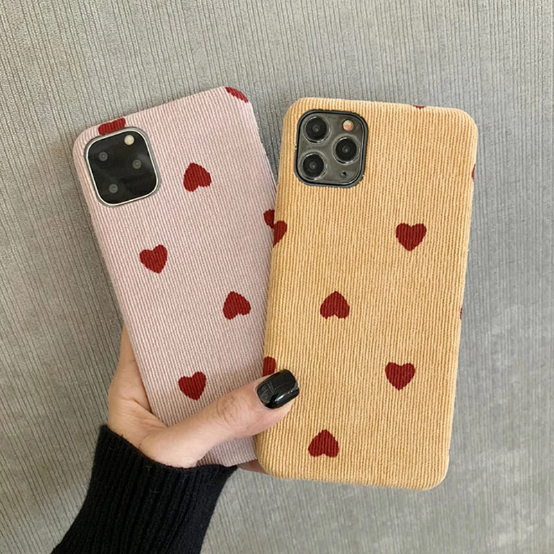 Чехол Ottwn для iPhone 11 с сердечком, вельветовый чехол для телефона, для iPhone XS 11 Pro Max XR X 8 7 6 6s Plus, хлопковая ткань, мягкий чехол из искусственной кожи
