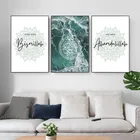 Мусульманский Коран, постер с цитатами, Картина на холсте, арабская каллиграфия, настенное искусство, лотос, зеленая картина, Современное украшение для гостиной