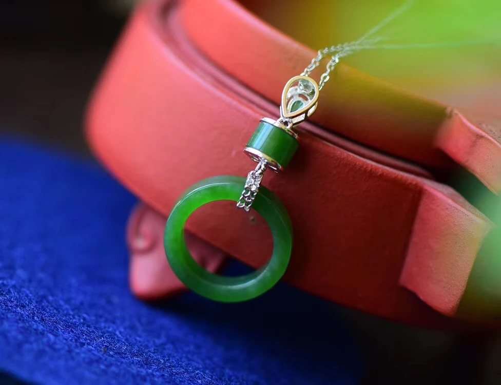 LETSFUN натуральное зеленое Нефритовое ожерелье с пряжкой стандартное серебряное