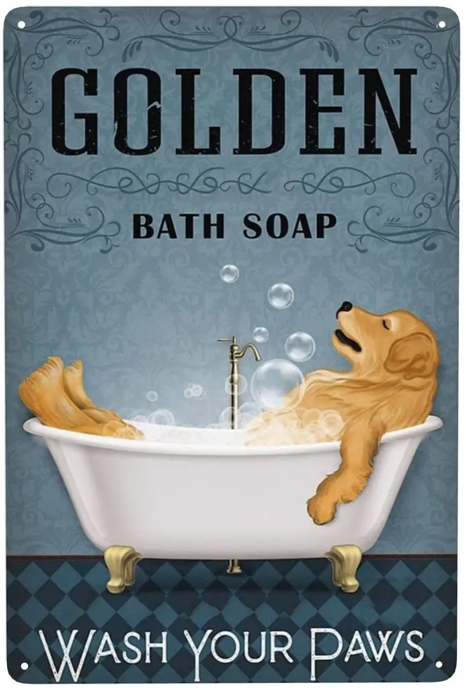 

Vintage Metal Tin Sign Golden Retriever Wash Your Paws Retro Dog Sign Poster Wall Art for Home Bar Decor 12x8 Inch Plaque Gift