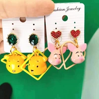 anime accessories winnie the pooh cute women fashion resin earrings cosplay gift girls kitten silver needle ear pendants