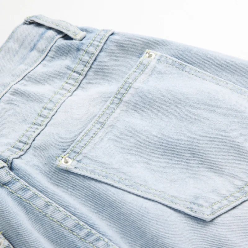 

2020 New Fashion Female Korean Denim Pants For Woman High Waist Pocket Plus Size Straight Hole Wide Leg Loose Long Trousers