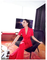 new pring and summer office lady fashion casual brand female women girls red stripe short sleeve jumpsuits