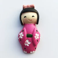 qiqipp japan pink kimono girl three dimensional travel souvenir magnetic refrigerator magnet