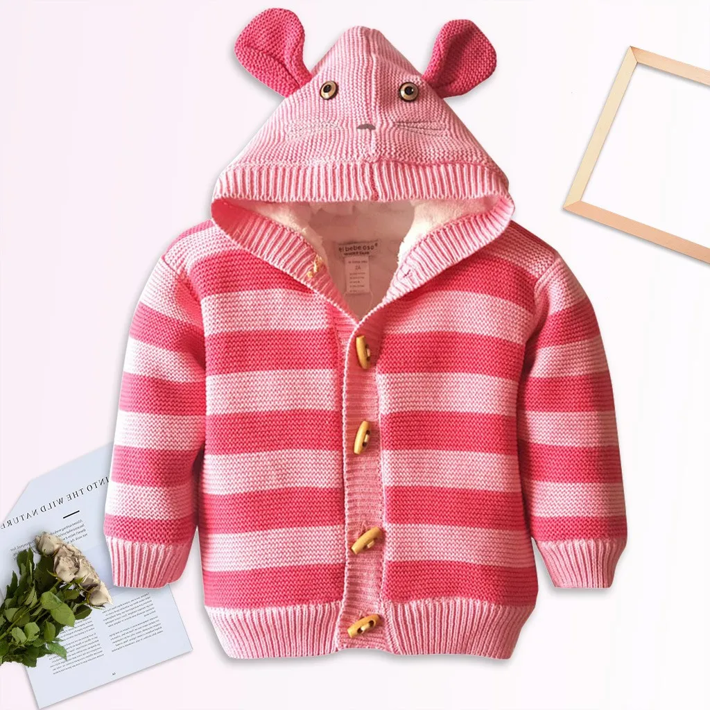 Зимний детский вязаный крючком кардиган для девочек свитшот свитер с капюшоном