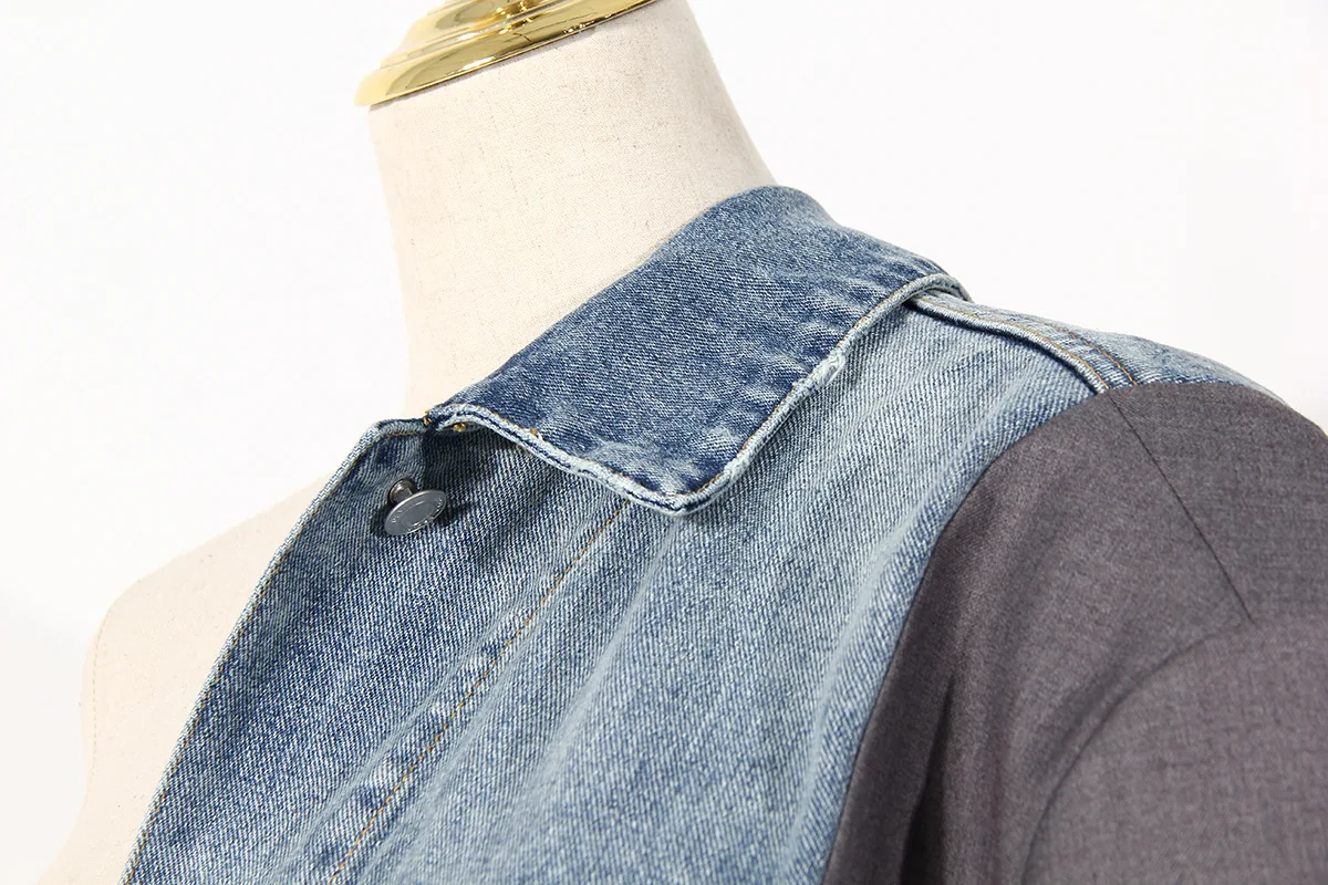 

2021 New Spring And Summer Fashion Casual Long Sleeve Single Breasted Denim Stitchin Loose Women's Blazer Jacket Top Z083