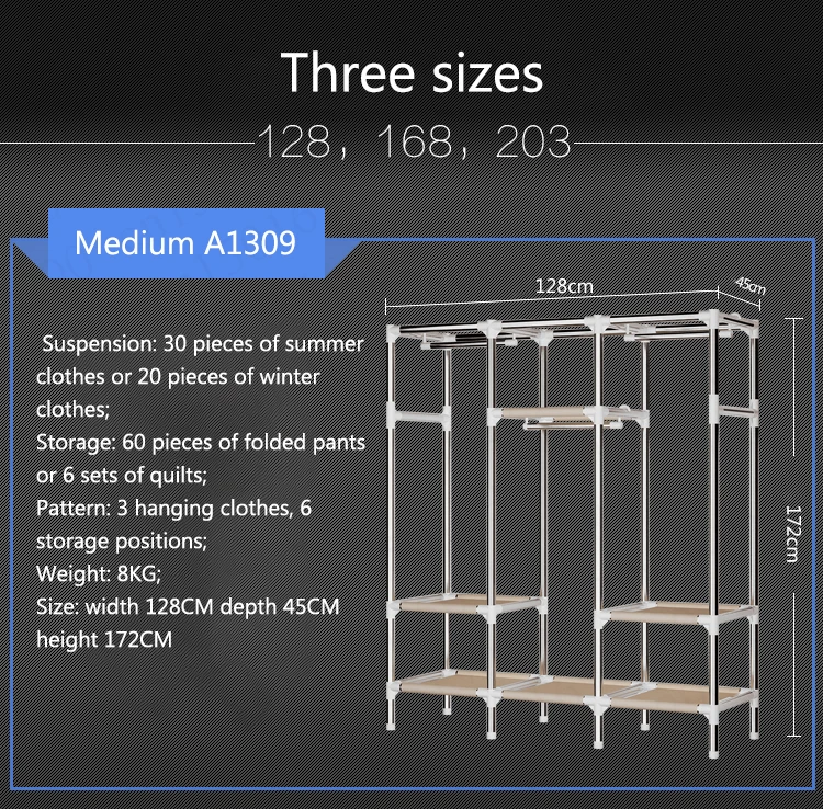 Cloth Wardrobe Steel Pipe Thicken Reinforced Double Cloth Simple Steel Frame Assembly Oxford Locker Hanging Wardrobe