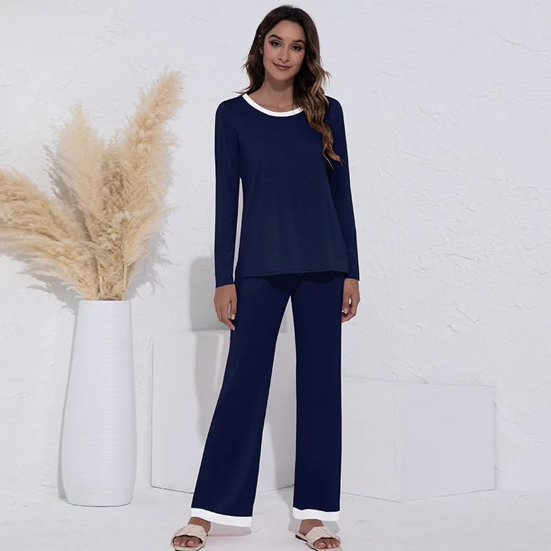 

Новинка весна-осень, женский модный Повседневный пижамный комплект, женский свободный костюм большого размера для спальни, Женские однотон...