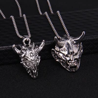 vintage japanese prajna mask necklace goat demon skull pendant necklace hip hop rock punk mens necklace jewelry gifts
