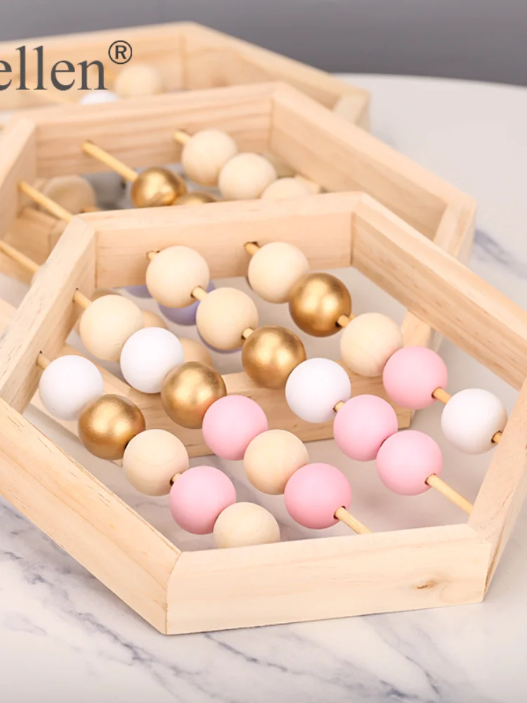 Nordic Style Natural Wooden Abacus with Beads Craft Baby Early Learning Educational Toys Scandinavian Style Child Room Decor
