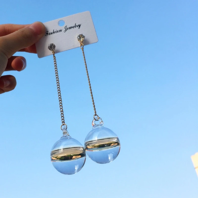 

Shiny AB Transparent Bubble Ball Glass Water Inside Drop Earrings For Women