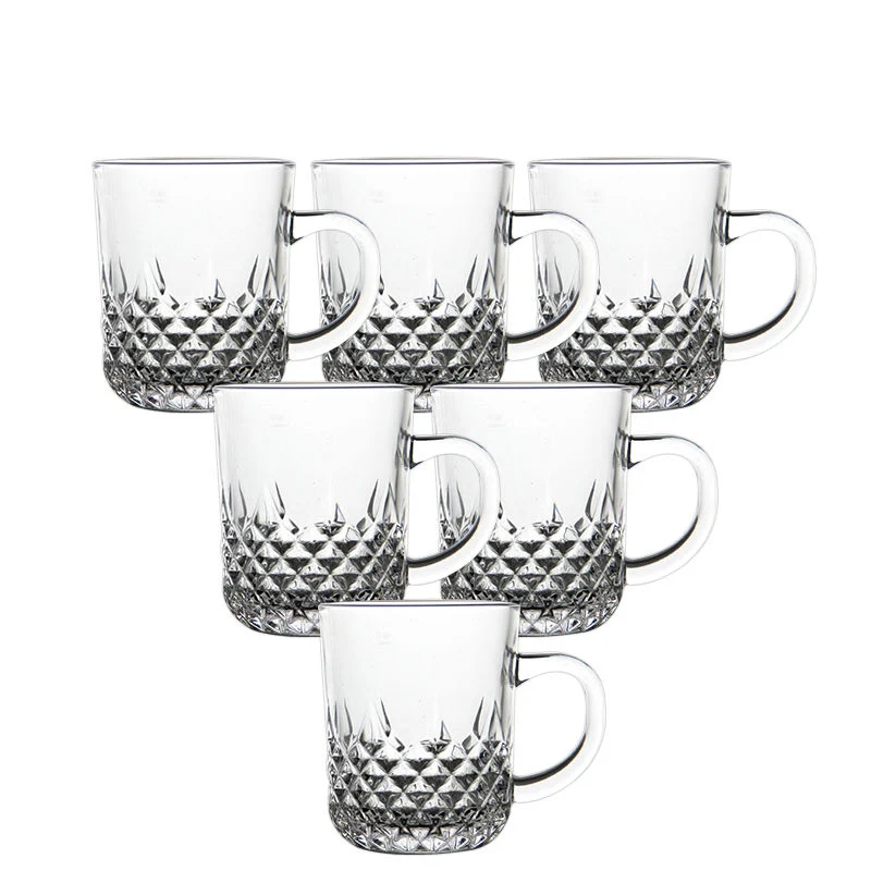 

Glass Coffee Mug Set 6 Pack Medium with Convenient Handle Tea Glasses for Hot Cold Beverages Thermal Shock Resistant Tempered
