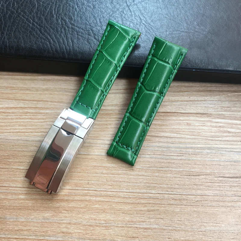

20mm Black Green Brown Blue Crocodile Pattern Genuine Leather Watchband for Role Watch Strap Daytona Submariner GMT RX Bracelet