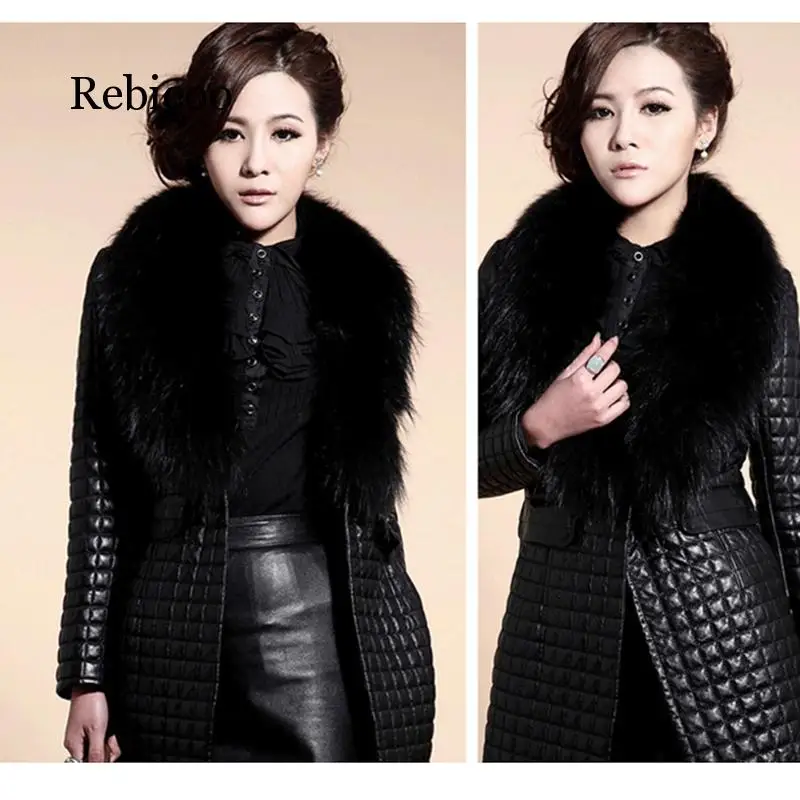 

2019 The fur coat is too large. The fur collar is sheep skin, imitation leather and cotton leather coat S-6XL