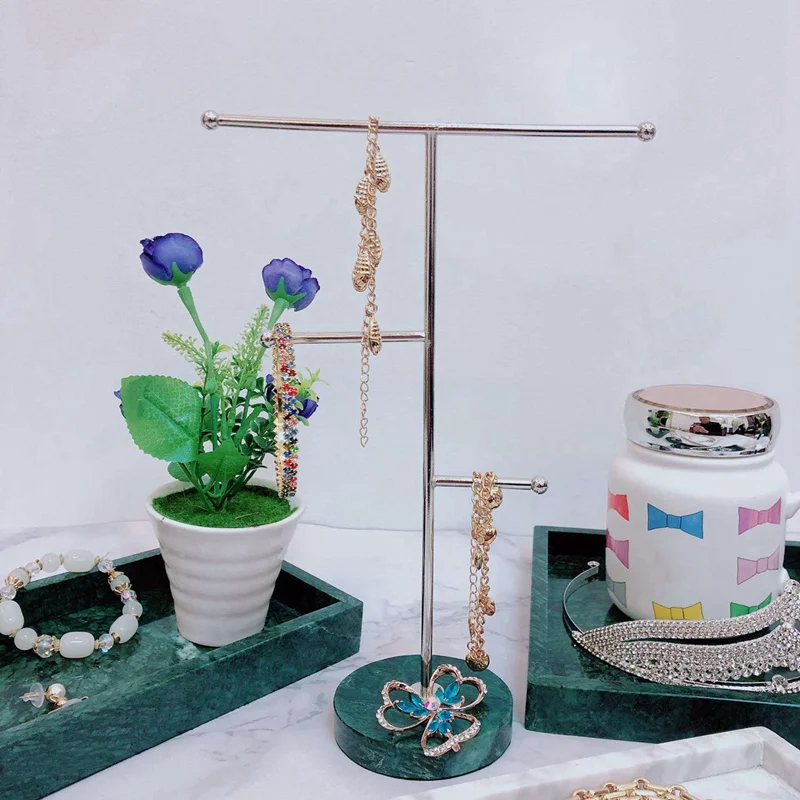 

1 Pcs Marble Jewelry Rack Iron Storage Decoration Rack & 1 Pcs Food Storage Glass Jar Clear Sealed Canister Container