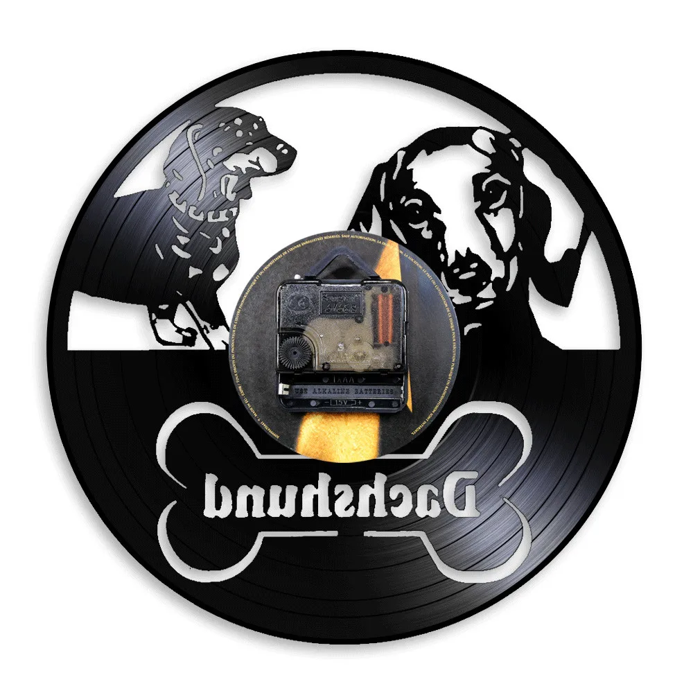 Настенные часы с виниловой пластиной ретро-часы изображением таксы сосиски