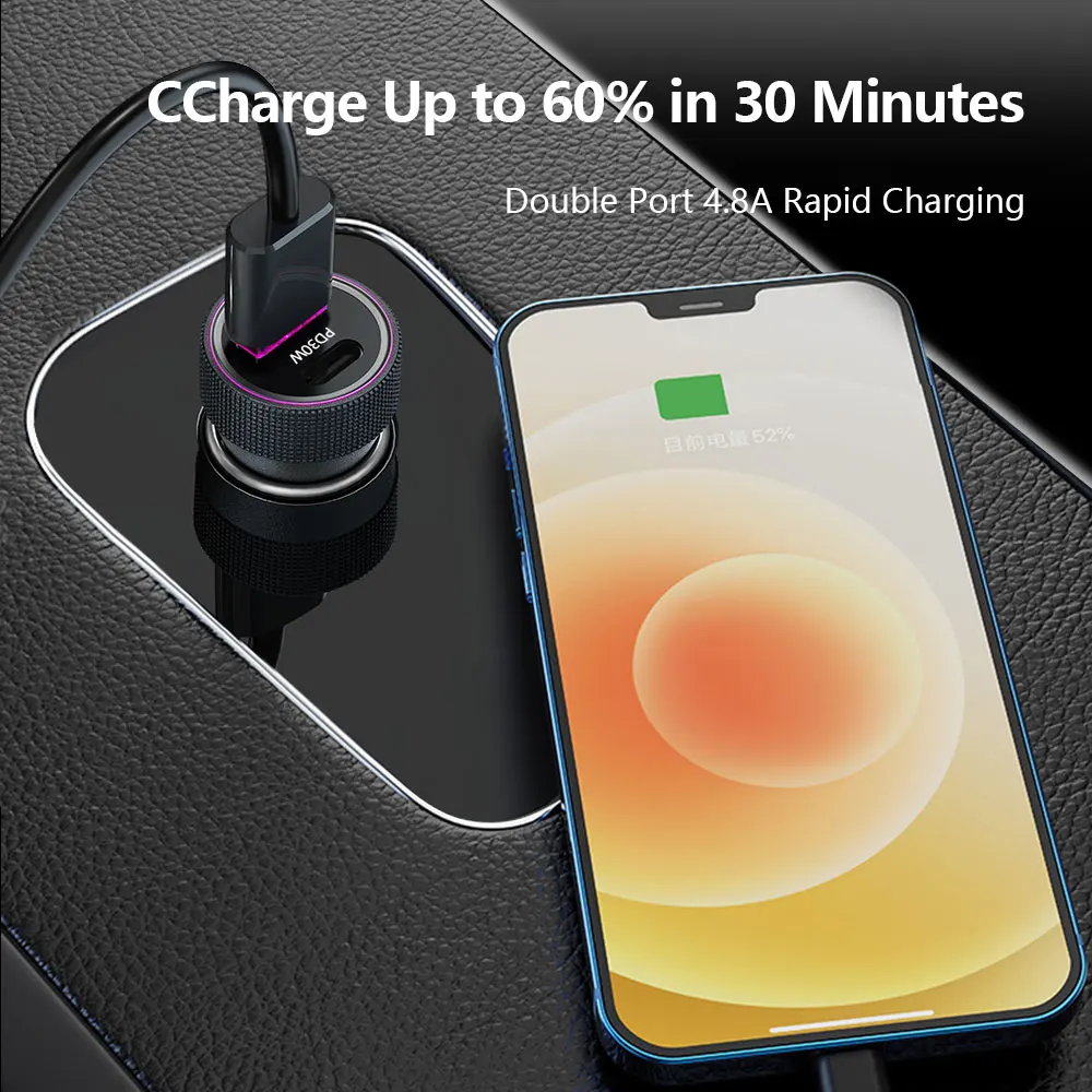 geyiren usb car charger type c 30w fast charing 2 port 5a 12 24v electronic cigarette lighter adapter usb socket for all phone free global shipping