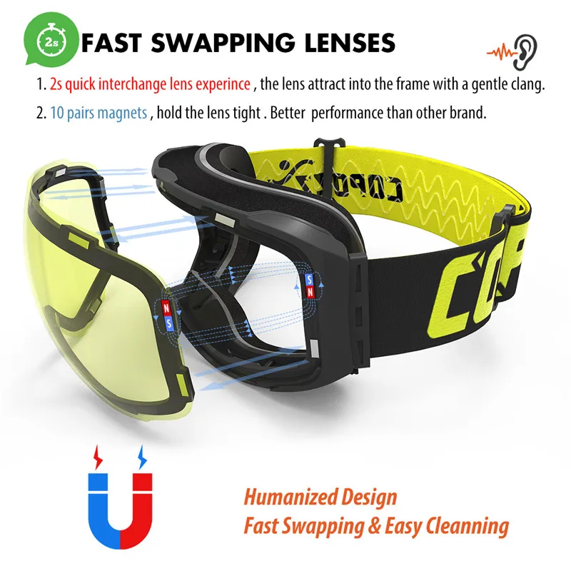 

COPOZZ Magnetic Snowboard Goggles 100% UV400 Protection Anti-fogwith Ski Goggles Quick-change Lens Glasses Skiing Snow for Adult