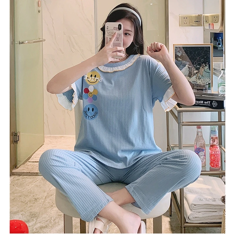 

Short long new summer bubble cotton pajamas women multicolor home service suit
